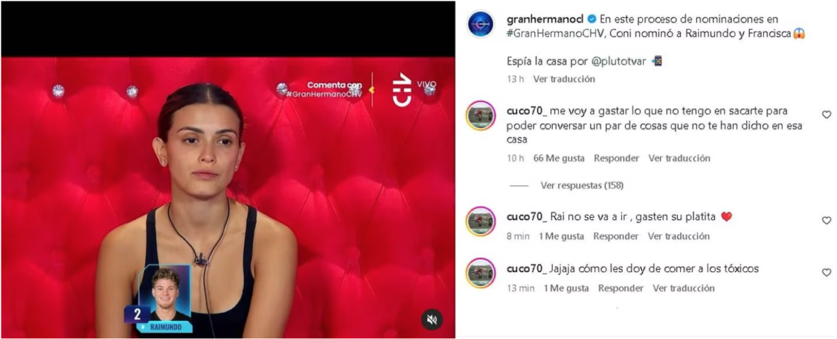 Comentarios del hermano de Raimundo en Instagram