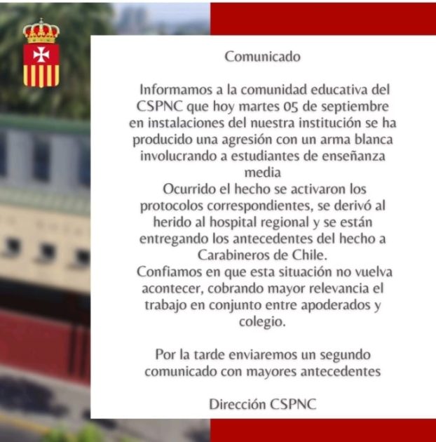 Pelea dentro de Colegio San Pedro Nolasco de Concepción termina con estudiante apuñalado