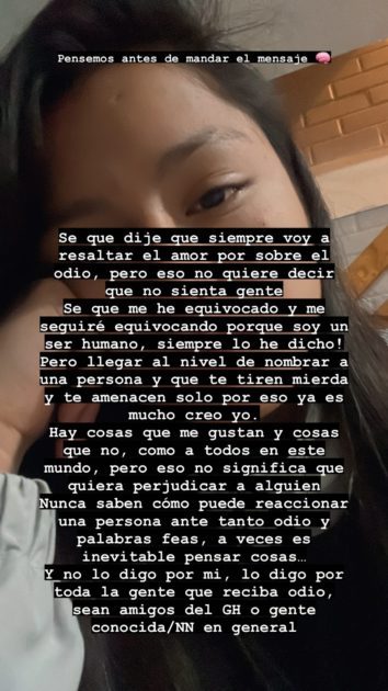 Vivi de Gran Hermano lanzó profundo mensaje tras recibir amenazas: "Es inevitable pensar cosas"