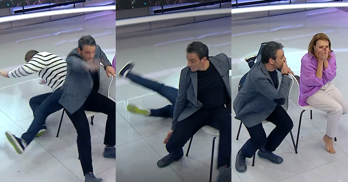 Neme terminó en el suelo tras perder 'sillita musical' en Mucho Gusto: 