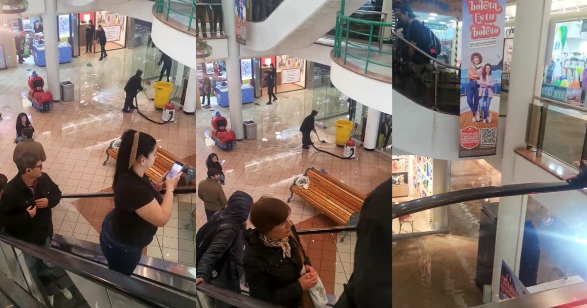 Mall de Santiago quedó inundado tras lluvia: visitantes grabaron el insólito hecho