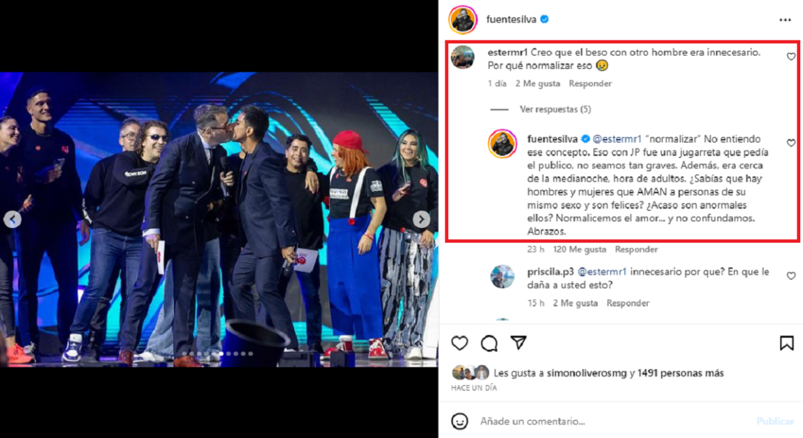 Eduardo Fuentes respondió a usuaria que lo criticó por piquito con Juan Pablo Queraltó en la Teletón