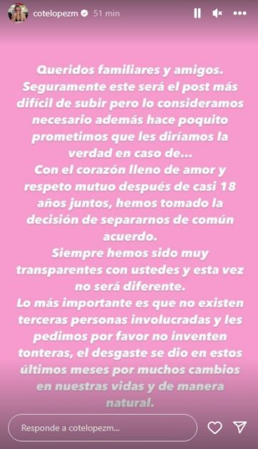 Cote López y Luis ‘Mago’ Jiménez confirmaron el término de su matrimonio tras 18 años juntos