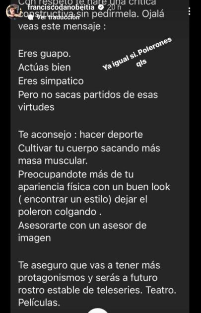 Francisco Dañobeitía comentario Instagram