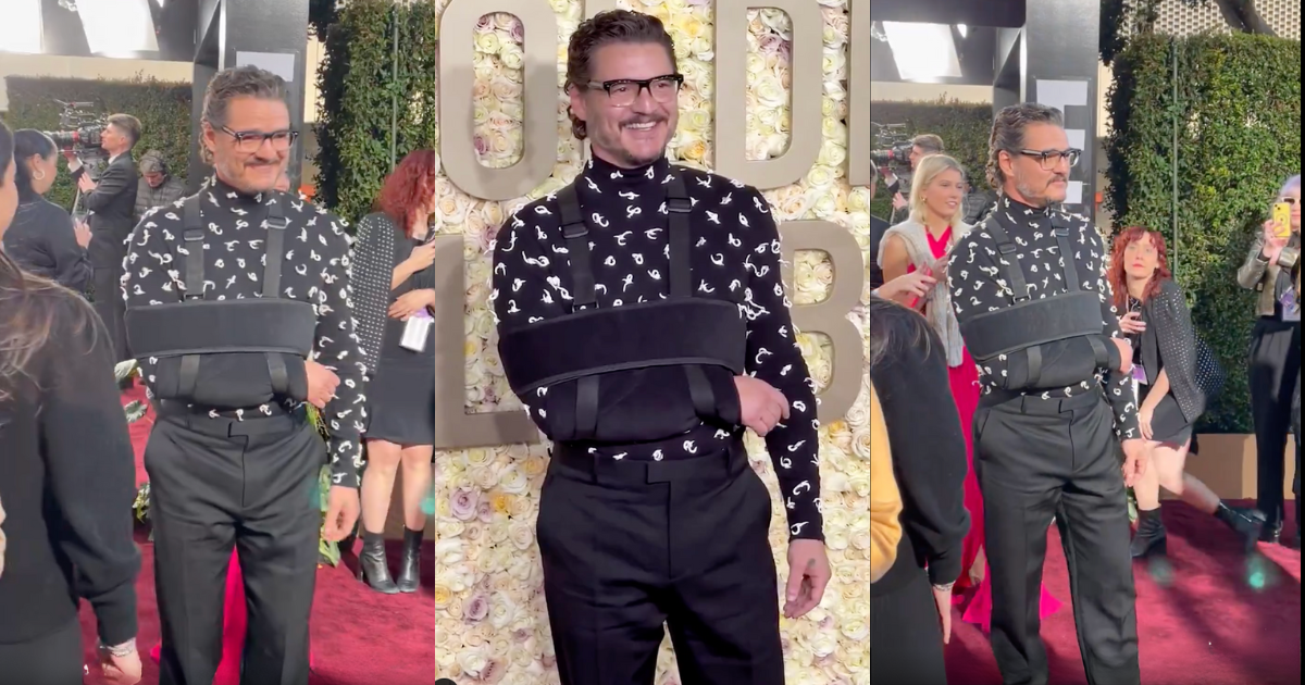 Pedro Pascal llega con cabestrillo a alfombra roja de los premios Globos de Oro