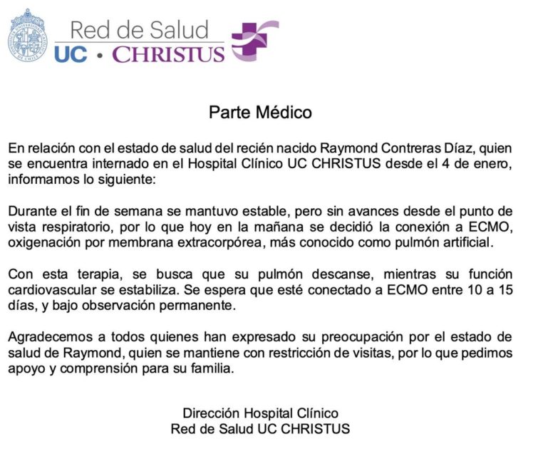 Bebé más grande nacido en Chile fue conectado a un pulmón artificia