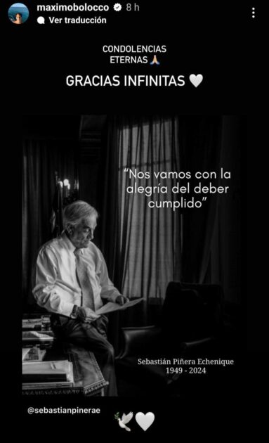 La despedida de Máximo Bolocco a fallecido Sebastián Piñera