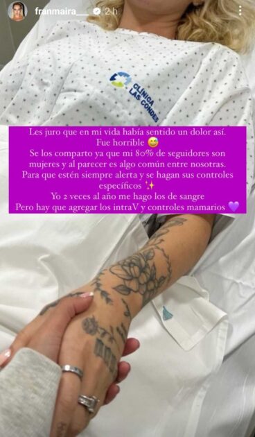 Fran Maira entregó mensaje tras sufrir por quiste en uno de sus ovarios