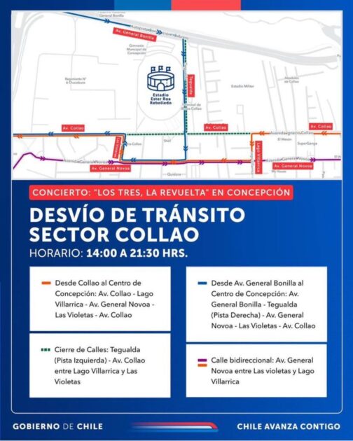 desvíos por concierto de Los Tres Concepción