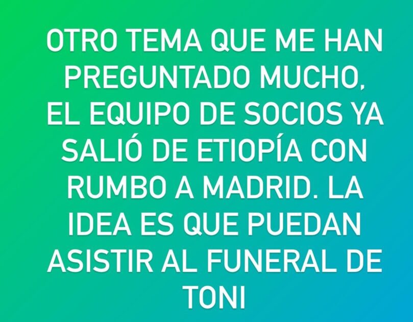 Revelan que equipo de "Socios" salió de Etiopía: viajarían a España para funeral de Toni Espadas