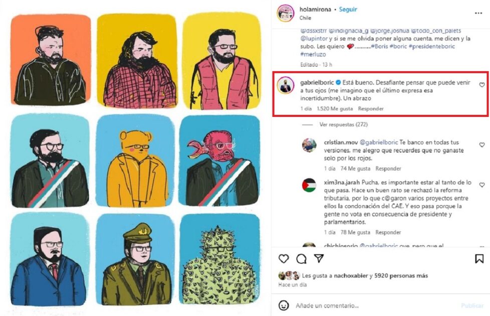 Gabriel Boric reaccionó a desafiante post con su imagen que criticó sus “metamorfosis” en su gobierno