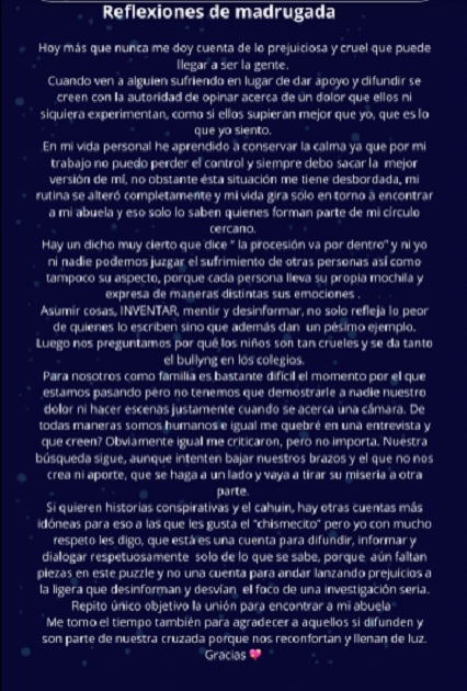 Natalia Hernández, nieta de María Elcira, compartió profunda reflexión