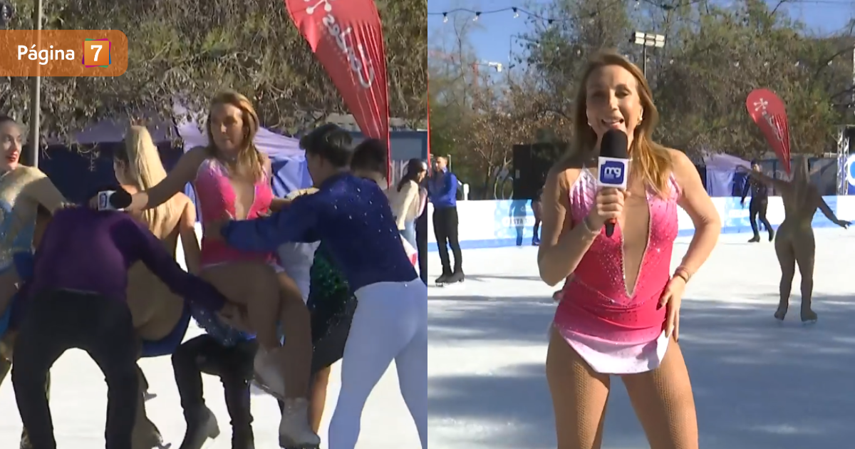 Karen Doggenweiler sorprendió en pleno móvil con atrevidas piruetas en pista de patinaje sobre hielo