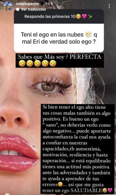 Coté López respondió ácido comentario que recibió sobre su ego
