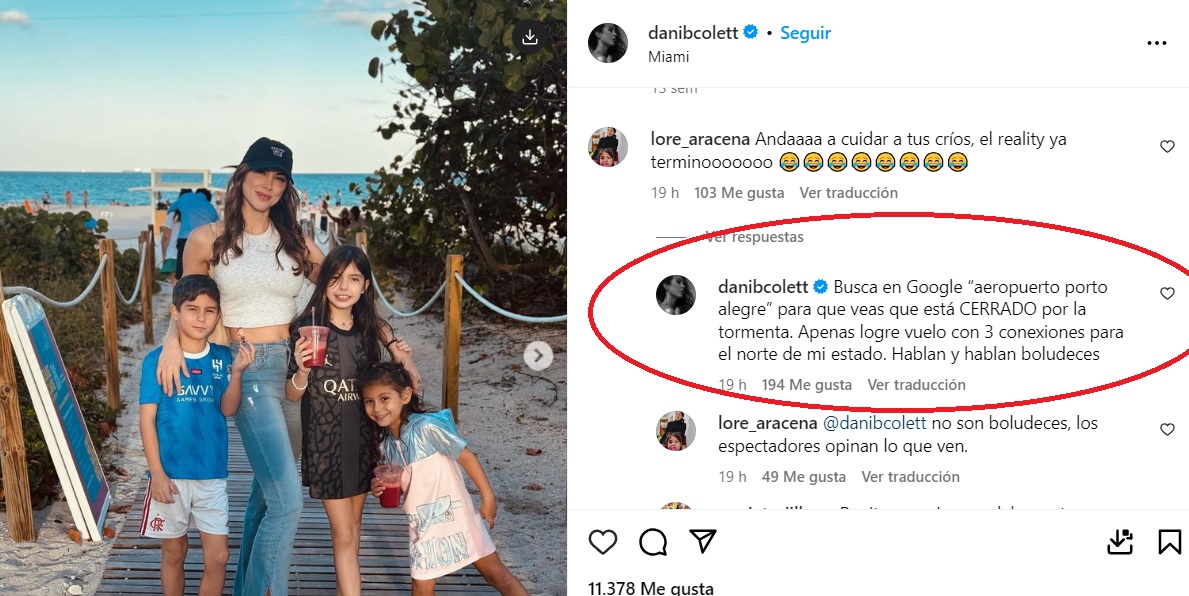 Daniela Colett respondió a usuaria que la cuestionó y mandó a "cuidar a sus críos"