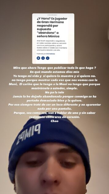 Hans respondió acusaciones de abandono a Moni tras Gran Hermano