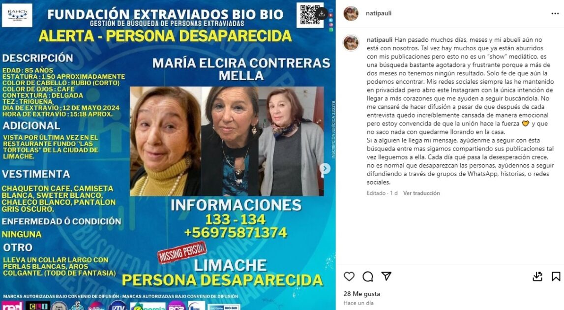 Nieta de María Elcira Contreras abrió su Instagram para propiciar búsqueda de su abuela