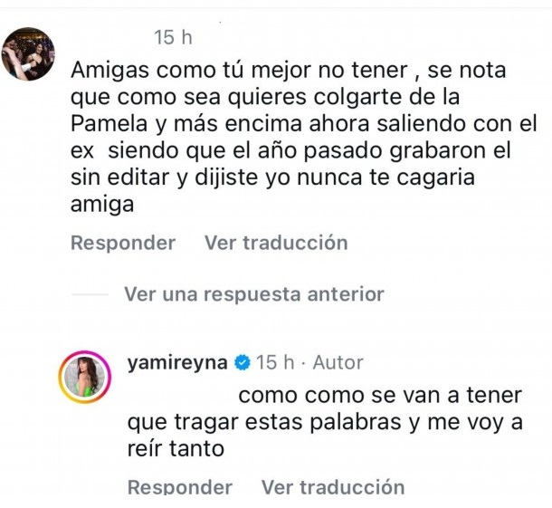 Yamila Reyna respondió ataque de usuaria de Instagram