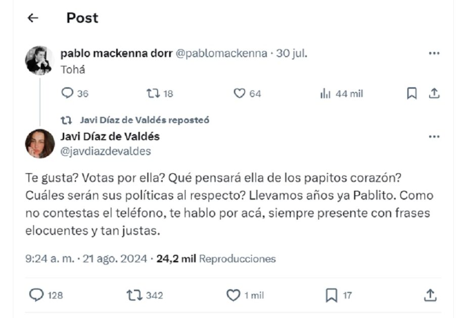 acusación de Javiera Díaz de Valdés contra Pablo Mackenna