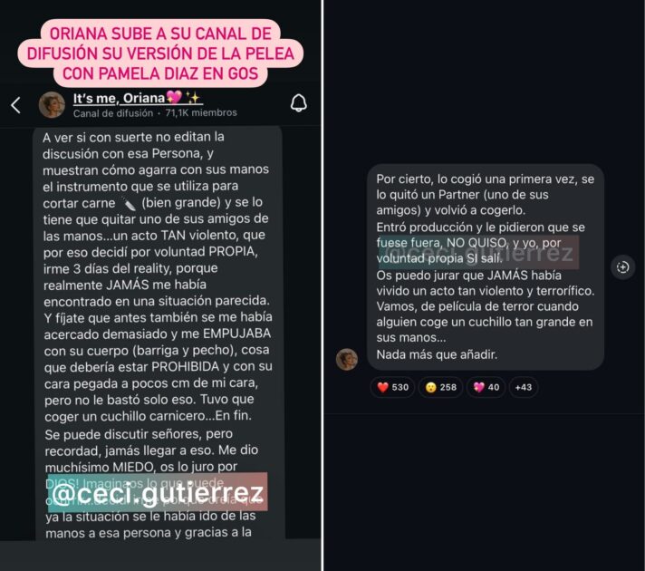 Oriana Marzoli acusa agresión de Pamela Díaz con un cuchillo en Ganar o Servir