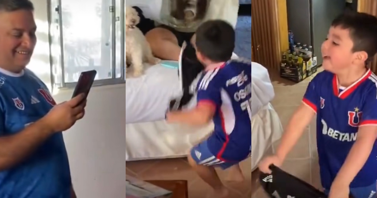 Pequeño hincha de la U sorprende con inesperada reacción al recibir camiseta de Colo Colo: es viral