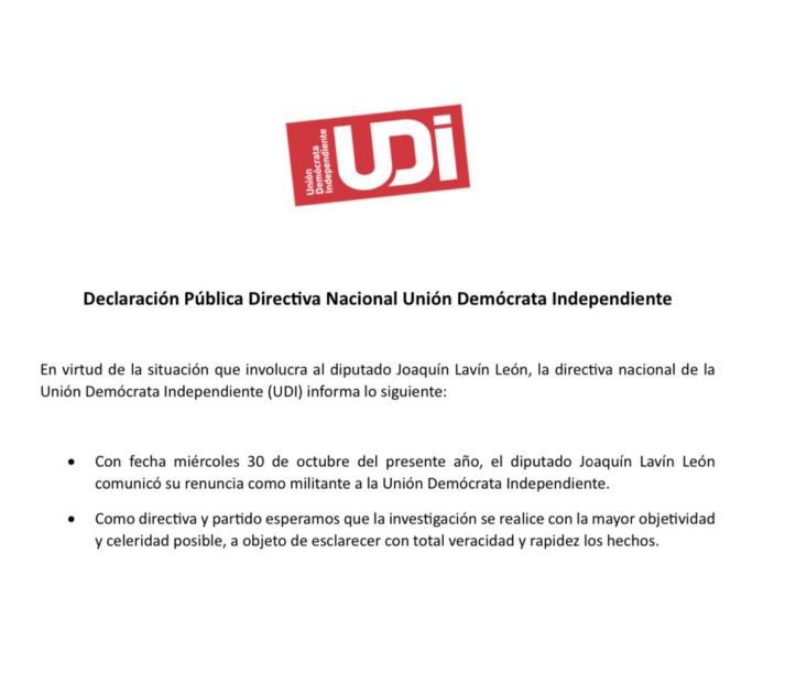 Diputado Joaquín Lavín renuncia a la UDI en medio de investigación en su contra