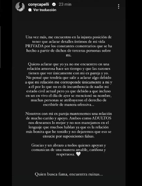 Cony Capelli confirma quiebre con su pareja Luis Miguel Castro