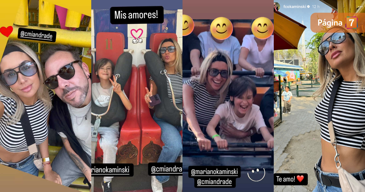 Kaminski mostró "adrenalínica" salida con su hijo y Camila Andrade a parque de diversiones