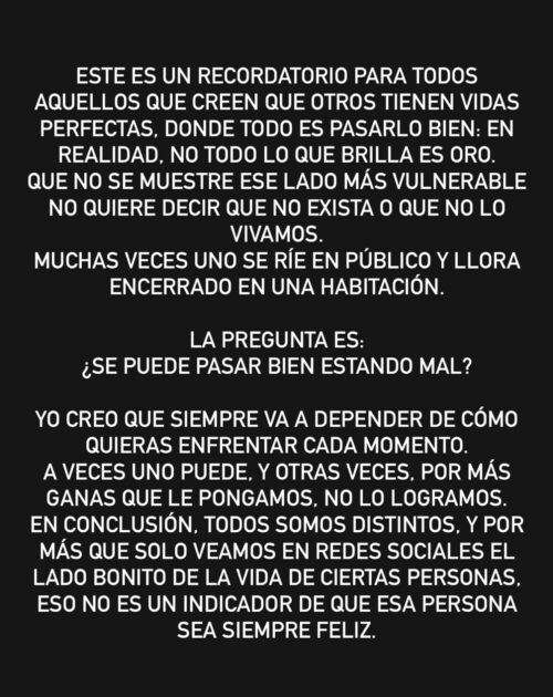 Karen Paola publicó sentida reflexión tras subir foto llorando: "¿Se puede pasar bien estando mal?"