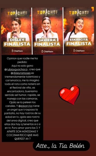Mensaje de Belén Mora a las finalistas de Top Chef VIP