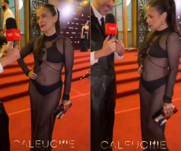 Celine Reymond impactó con elegante vestido transparente en Premios Caleuche