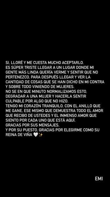 El triste mensaje de Emilia Dides tras ser coronada reina de Viña: "Sentir que no pertenezco..."
