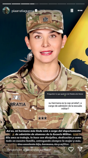 Comandante Arratia presentó a su hermana militar: "Ella ama su trabajo, lo hace con disciplina"
