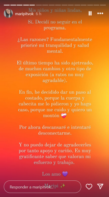 María Paz Arancibia explica su renuncia a 'Sígueme': "Prioricé mi tranquilidad y salud mental"