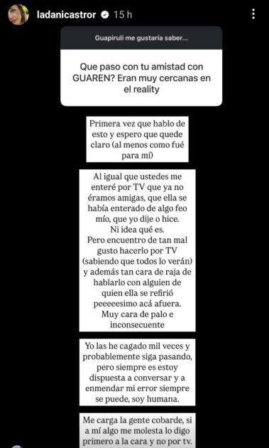 Daniela Castro arremetió sin filtro contra Guarén tras fin de su amistad