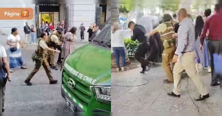 Captan brutal enfrentamiento entre evangélicos y carabineros en plena Plaza de Armas de Santiago 