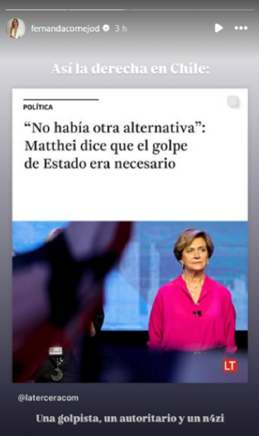 Fernanda Cornejo repudió polémicos dichos de Evelyn Matthei sobre el golpe de Estado