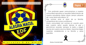 Colegio y escuela de fútbol despiden a niño de 12 años que murió en Estadio Monumental