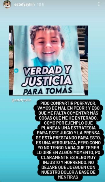 Estefanía Gutiérrez, madre de Tomás Bravo, alzó la voz