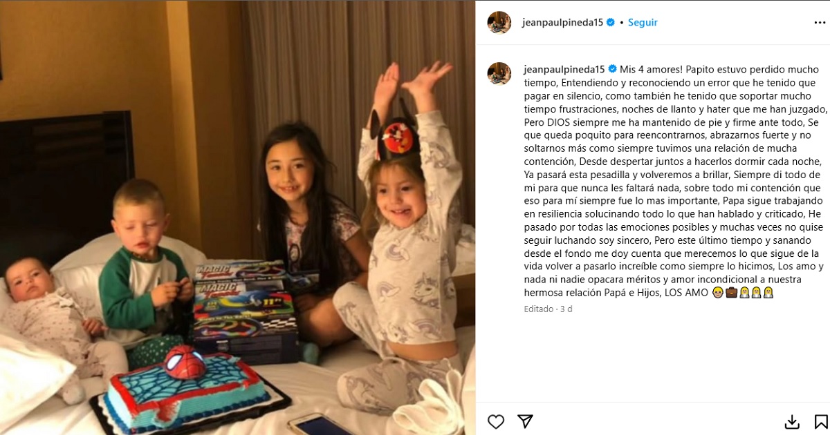 Jean Paul Pineda compartió reflexión sobre sus hijos, tres de ellos con Faloon Larraguibel 