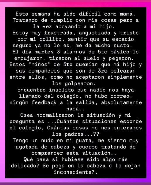 Makarena Pinto expuso que su hijo sufrió bullying en el colegio 