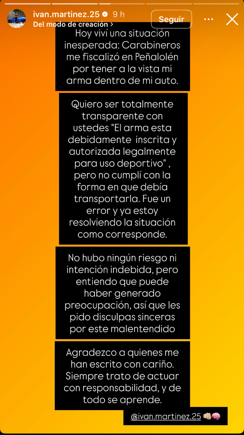 Iván Martínez hizo mea culpa tras ser detenido por portar arma de fuego: "No cumplí con la forma"