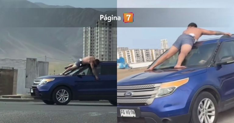 Revelan la verdad tras insólito video de hombre semidesnudo sobre auto en Antofagasta