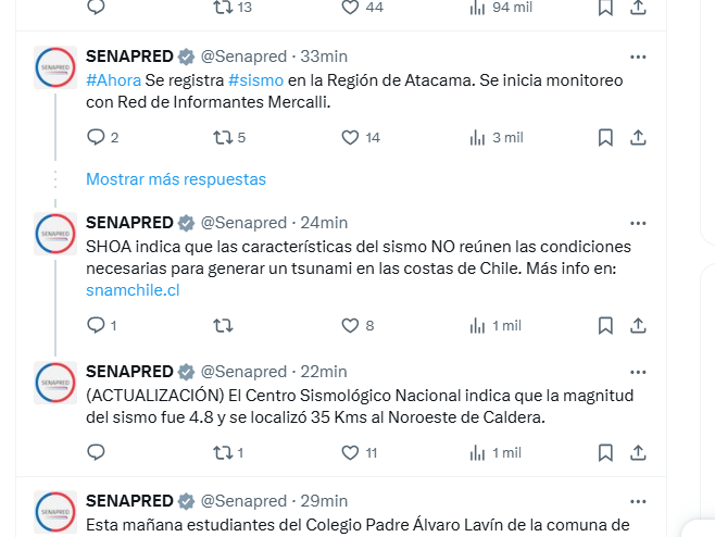 Temblor remeció la zona norte de Chile:  SHOA descartó tsunami en las costas del país