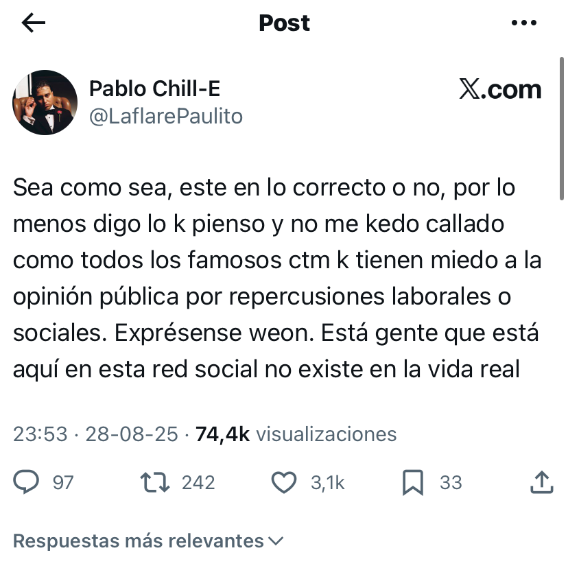 Pablo Chill-E contra cantantes urbanos que apoyan a candidatos de ultraderecha: "Fachos desclasados"