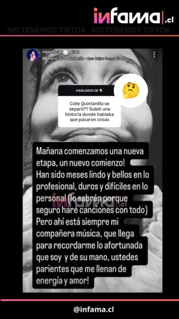 El enigmático mensaje de María José Quintanilla