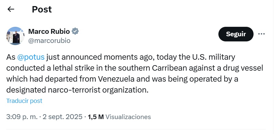 Marco Rubio y Donald Trump confirmaron un ataque letal contra un barco cargado de drogas procedente de Venezuela