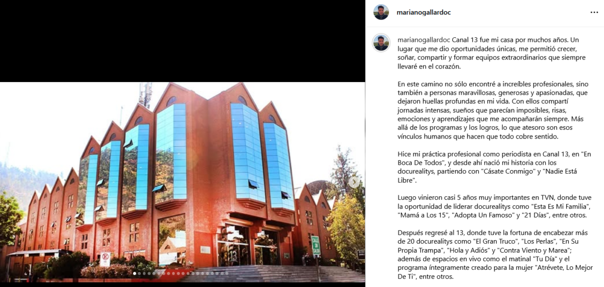 Destacado periodista y productor ejecutivo dice adiós a Canal 13: lideró más de 20 docurealities