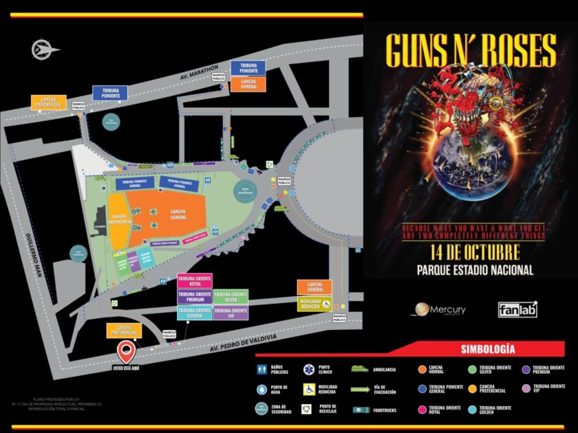 mapa concierto Guns N’ Roses en Chile
