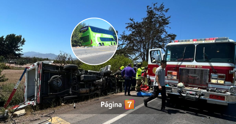 Fuerte colisión entre bus y camión dejó a dos fallecidos y una veintena de heridos en Ovalle